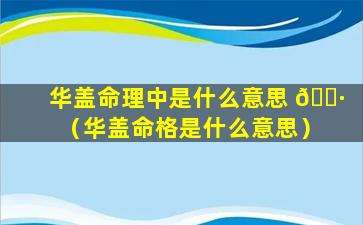 华盖命理中是什么意思 🕷 （华盖命格是什么意思）